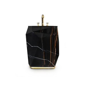  Lavabos de baño de oro negro con pedestal independiente acrílico de lujo